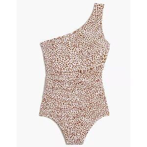 J. CREW One Piece Swimsuit XXL Brown White Animal Print Ruched One Shoulder